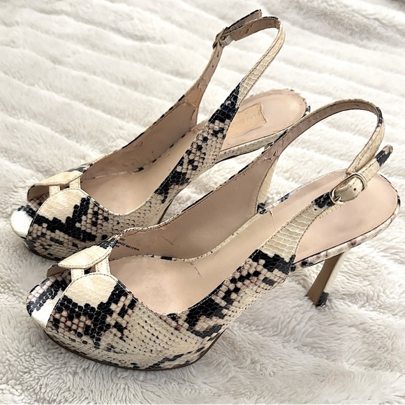 Nine West Black and Cream Snakeskin Peep toe High Heels Size 7 - Picture 1 of 15
